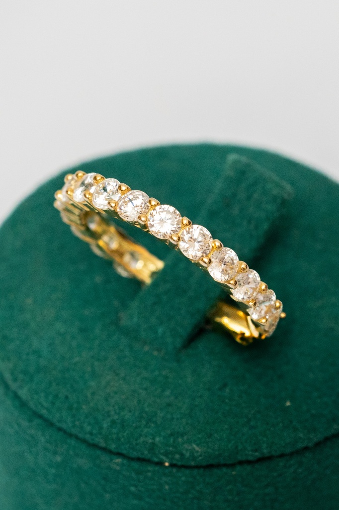 Anillo Mediano Cristales Clear #6 Dorado