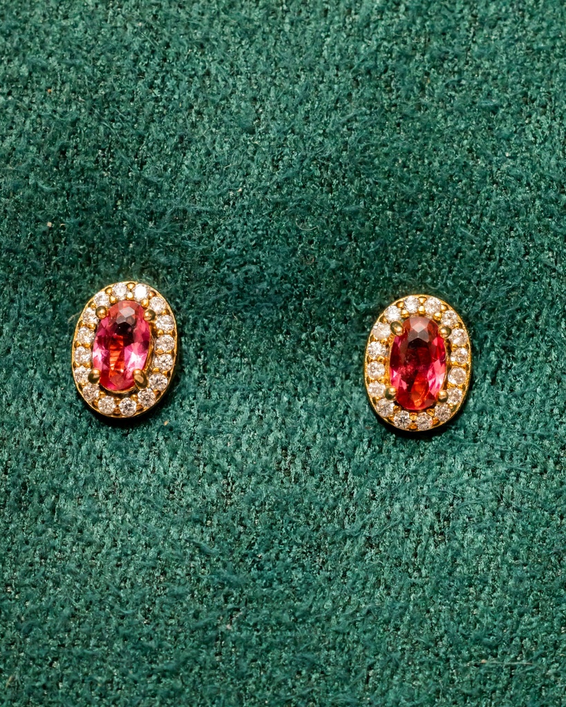 Arete Mini Ovalo Cristales Rojo