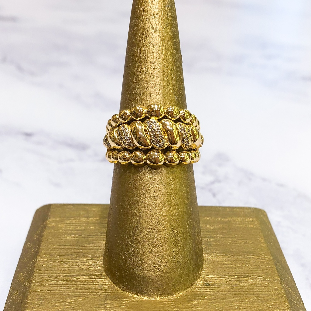 Anillo Dorado 3 Tiras Bolas