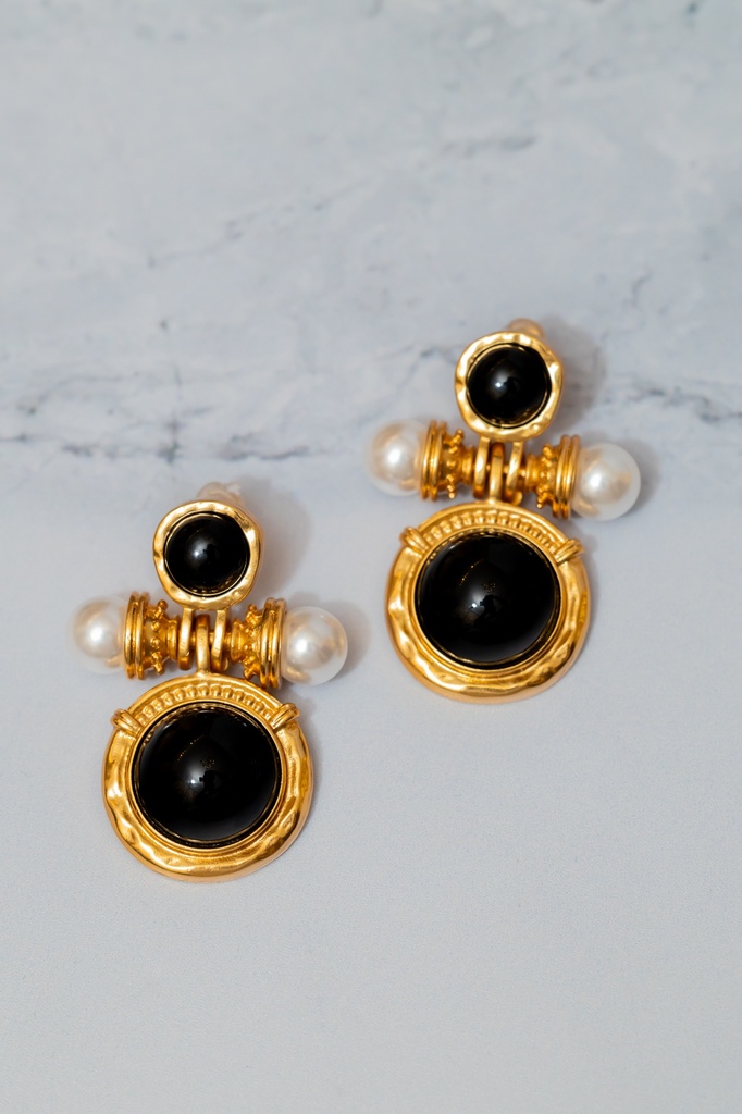 Arete Círculos Negro Perla Vintage