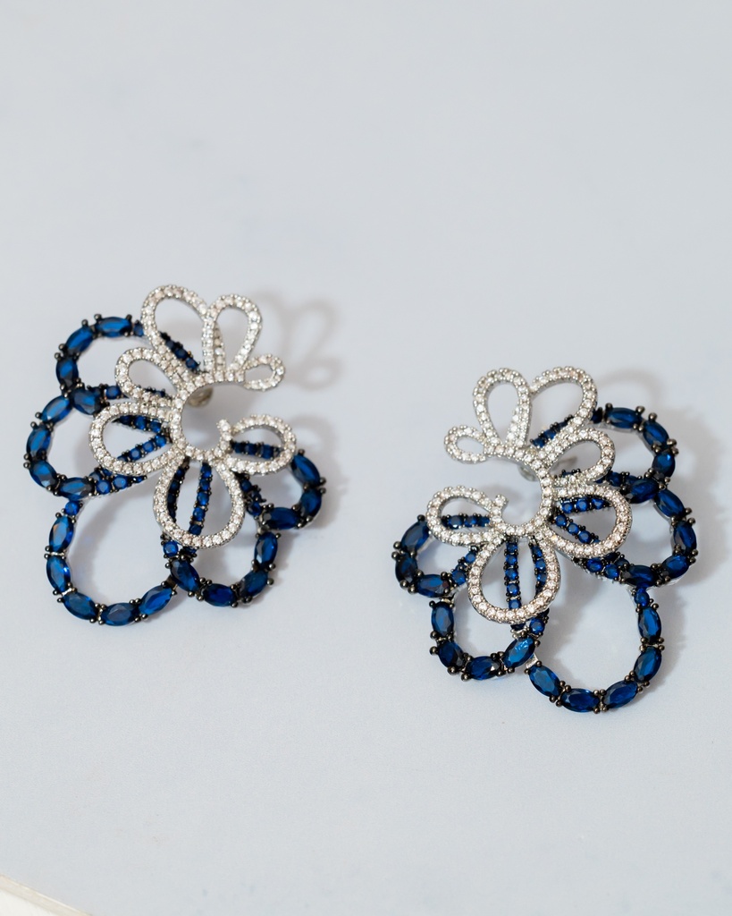 Arete Flor Azul y Plateada