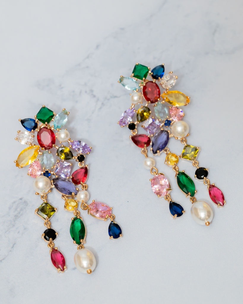 Arete Multicolor Flores y Perla