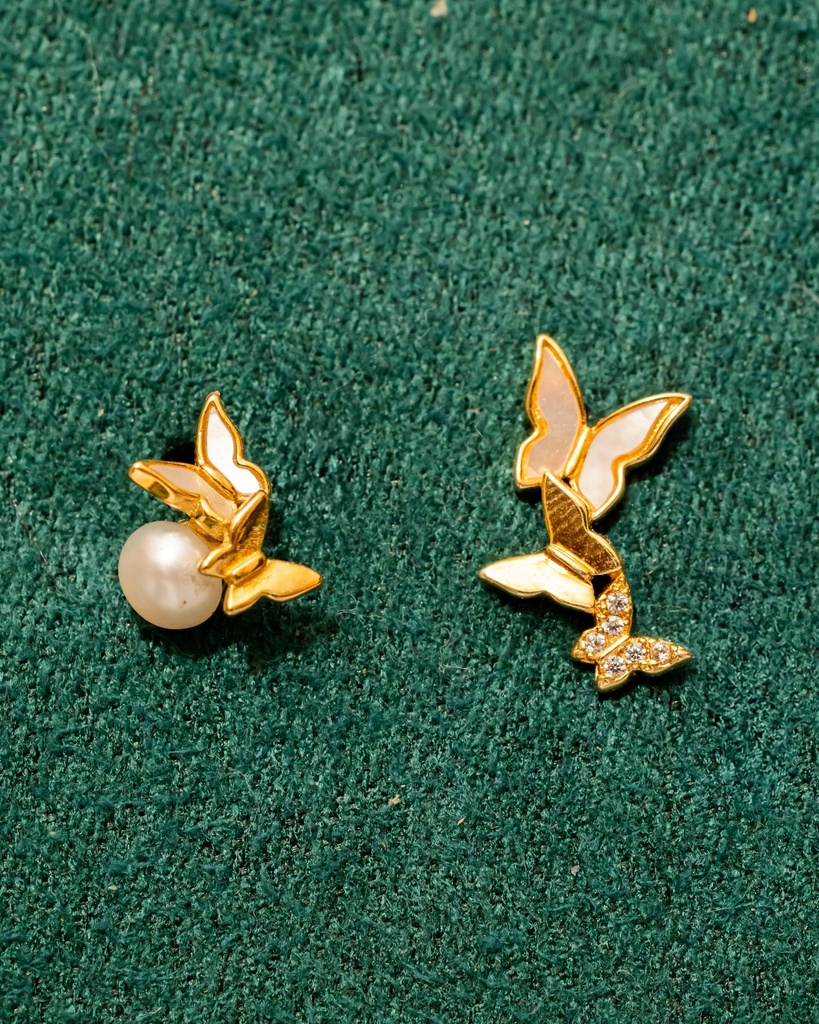 Arete doble mariposa y Perla rosca