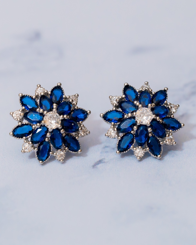 Arete Flor Azul Cristales