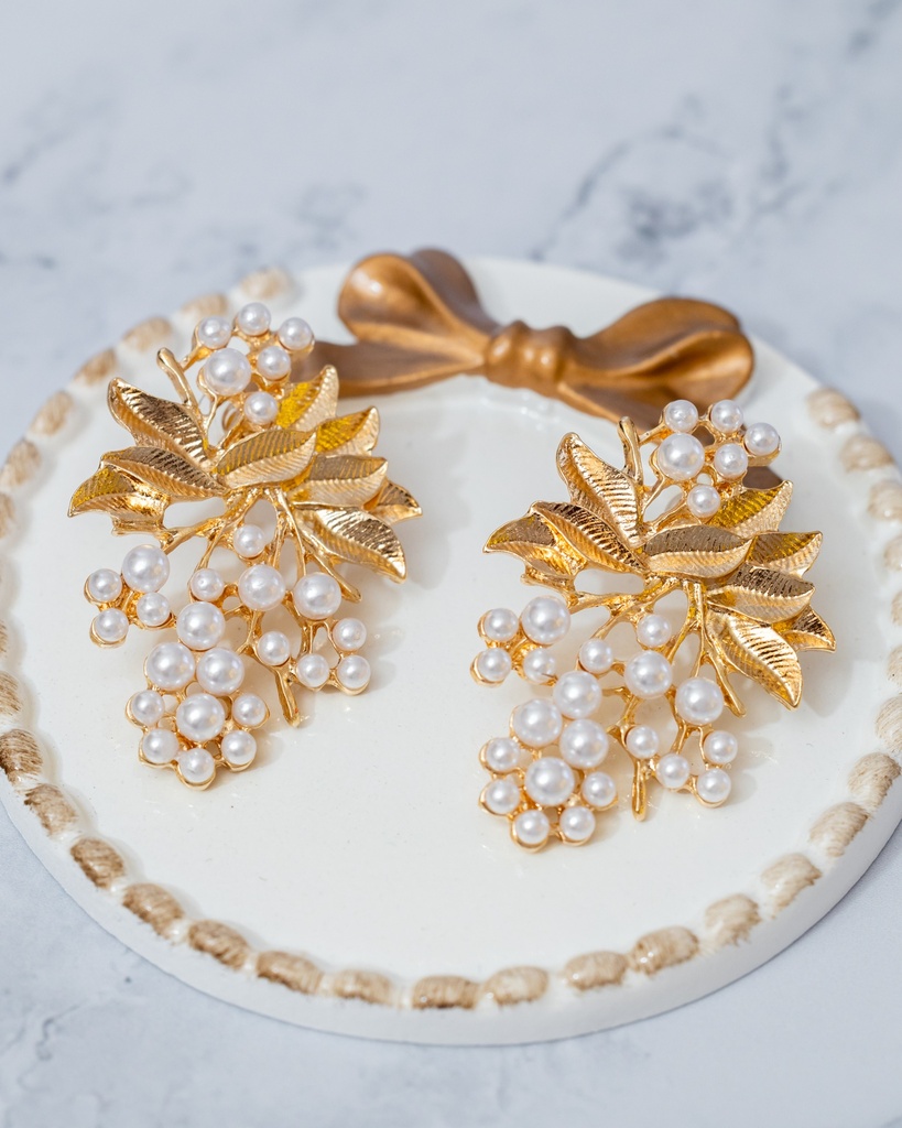 Arete Hojas Perla Dorada