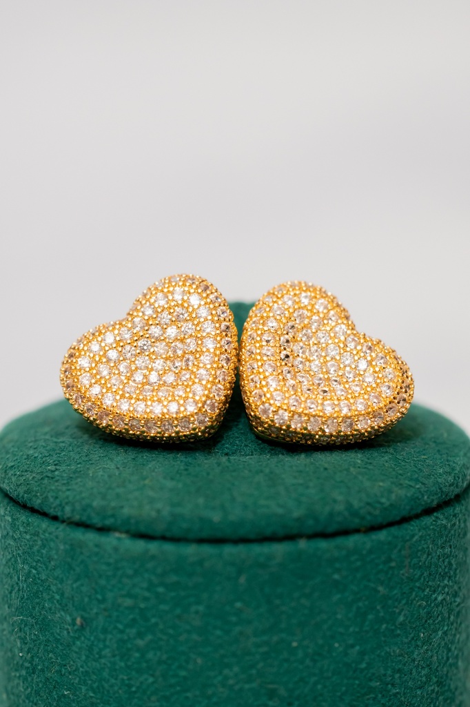 Arete Corazon Dorado Brillante Completo