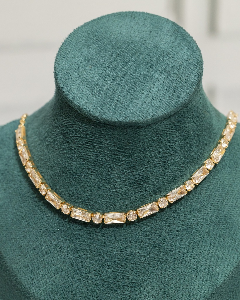 Collar Choker Tennis Emerald and Princess Cut