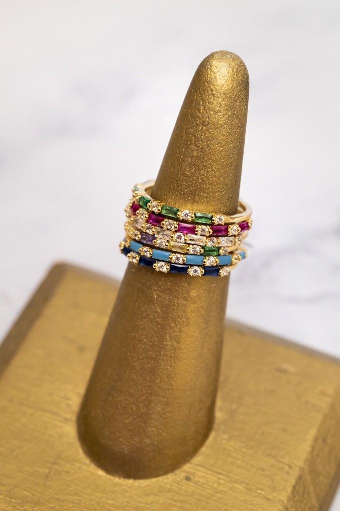 Anillos Fino Cristales Rectángulo y Circulo Colores 925