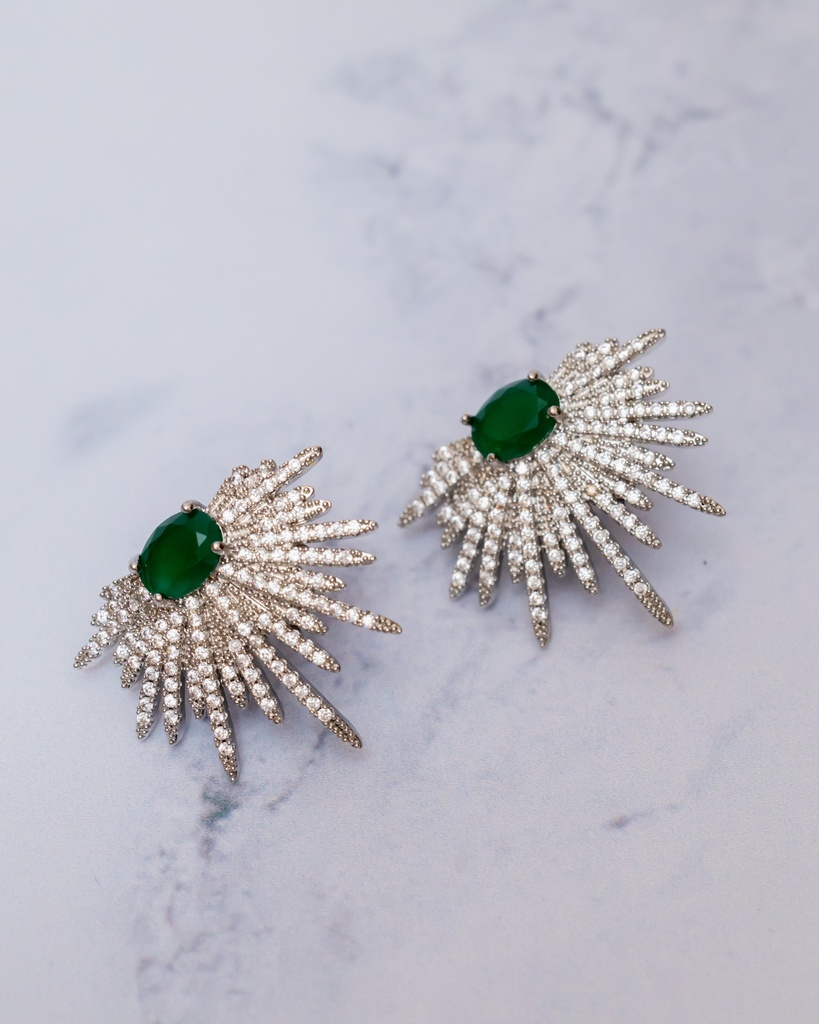 Arete Erizo Piedra Verde CZ