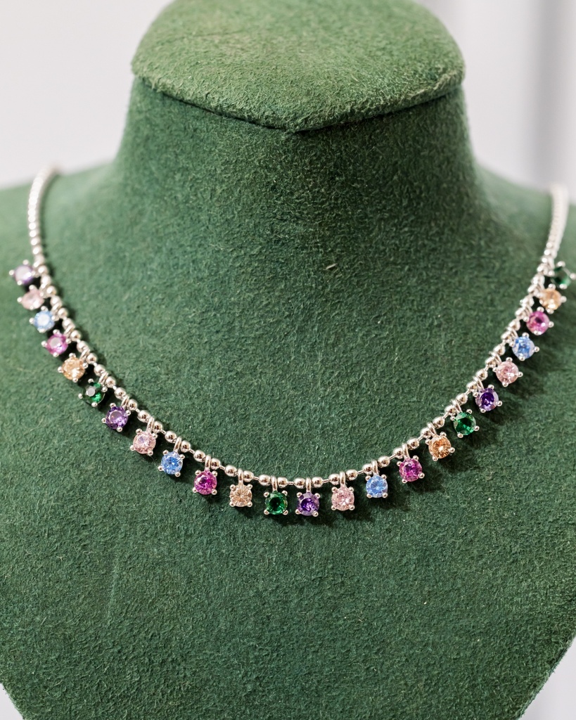 Collar Bolitas Multicolor Plateado