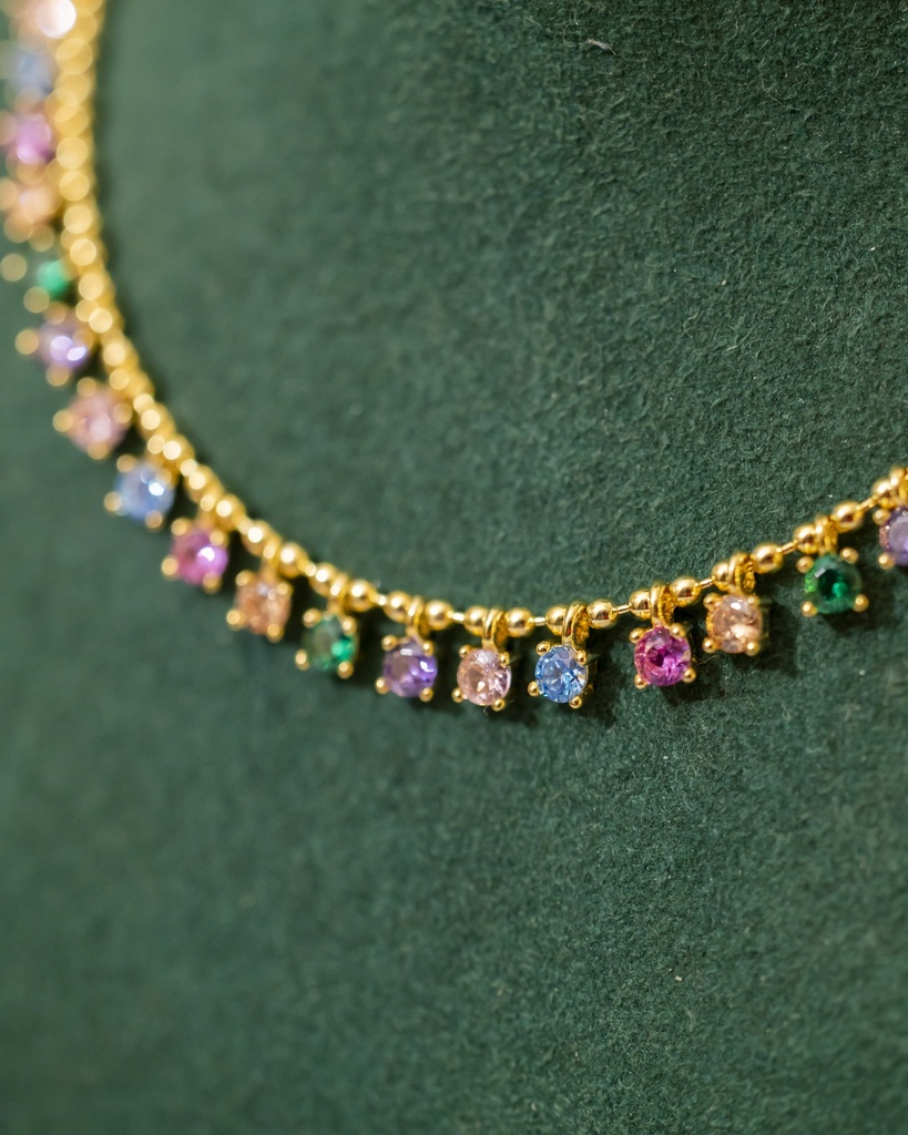 Collar Bolitas Multicolor Dorado