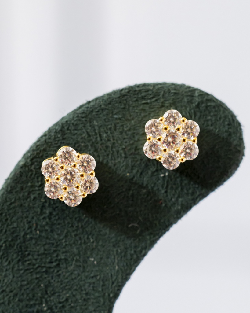 Arete Stud Redondo Flor Clear Mediano