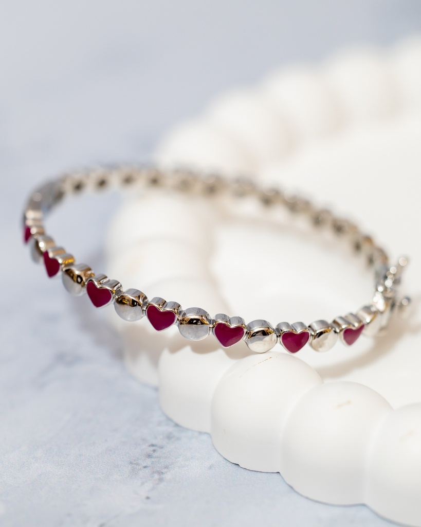 Pulsera Bangle Corazones Azules Plateado y Dorada