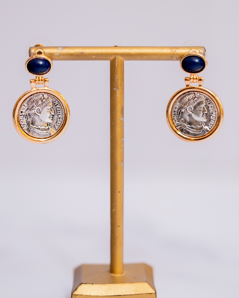 Arete Moneda Tope Azul
