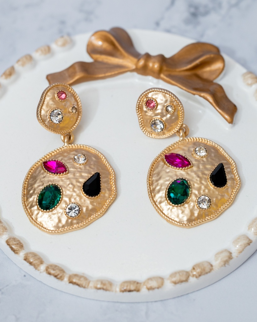 Arete Dorado Circulo Piedras Colores