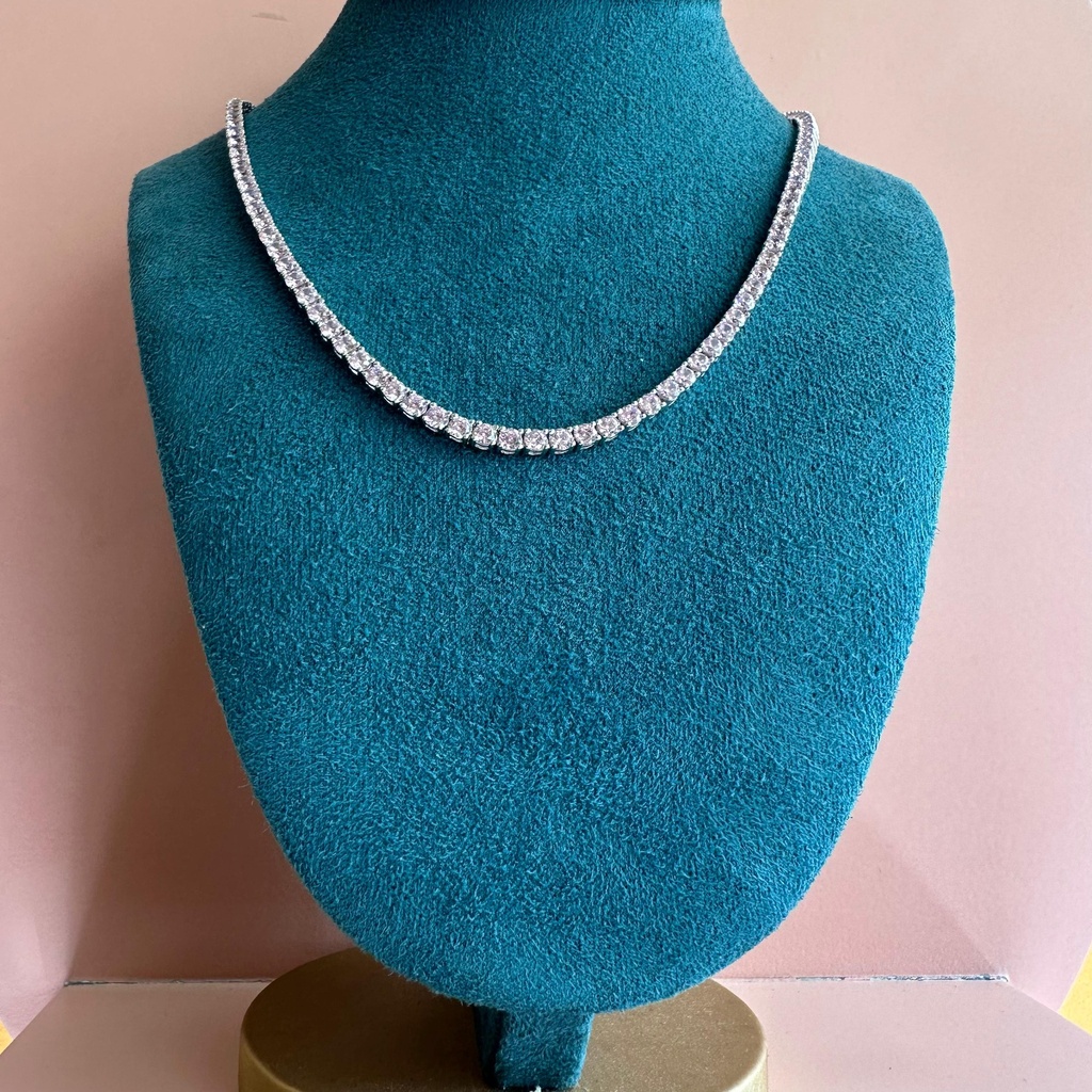 Collar Tennis Rosado Plateado