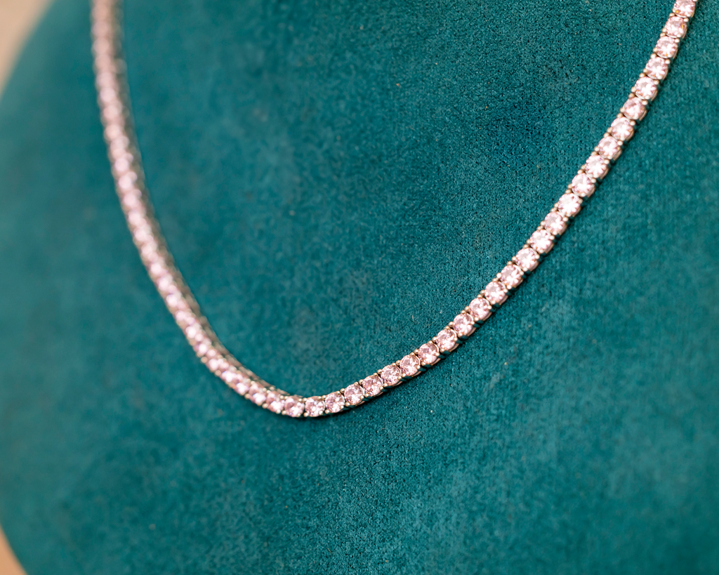 Collar Tennis Rosado Plateado