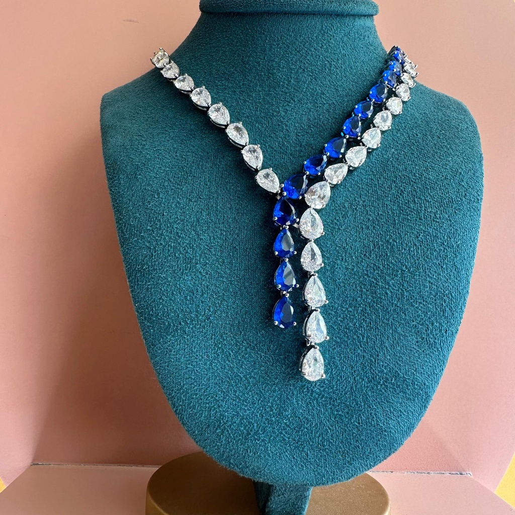 Collar Largo Tipo Lariat Piedras Azul