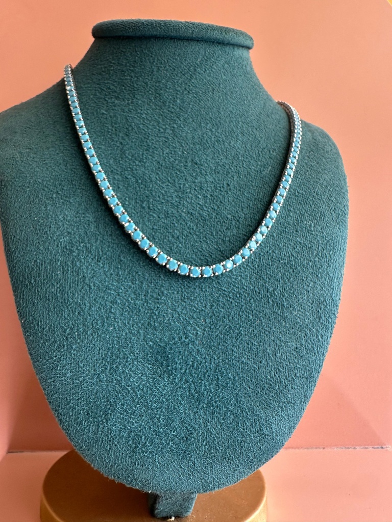 Collar Tennis Turquesa Dorado