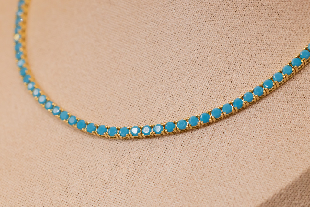 Collar Tennis Turquesa Dorado