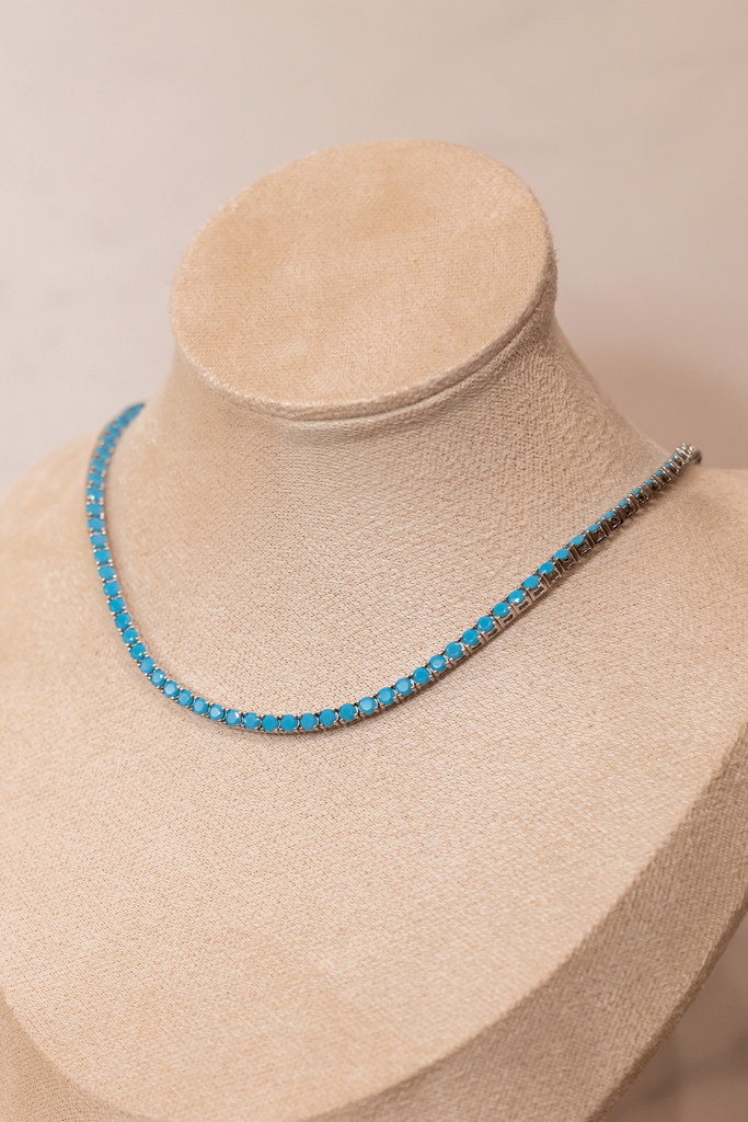 Collar Tennis Turquesa Plateado