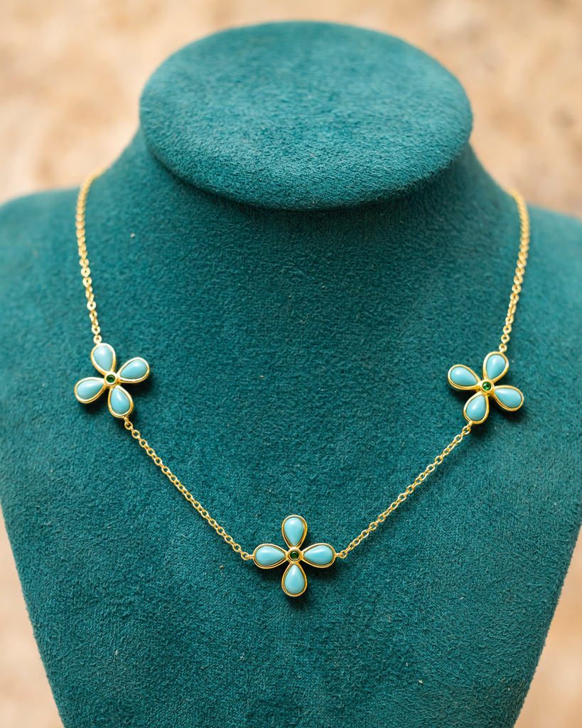 Collar Flor de 4 Turquesa