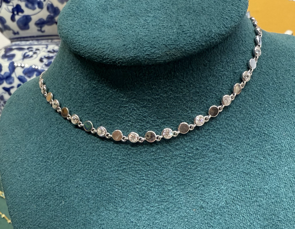 Collar Cadena Circulo Cristales Plateado