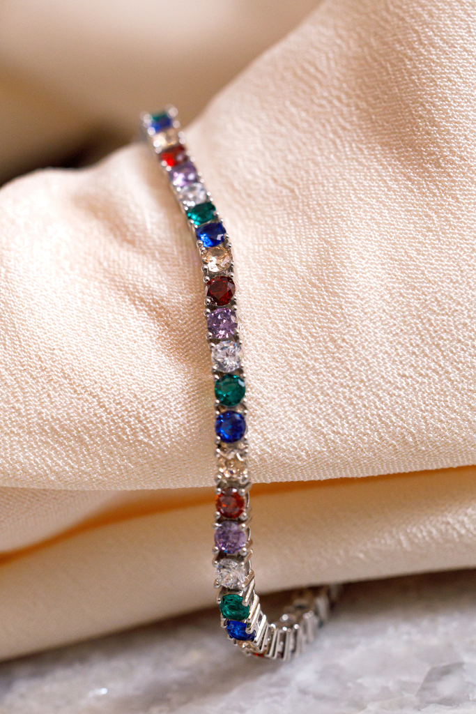 Pulsera Tennis Rainbow Frios 3mm Plateada