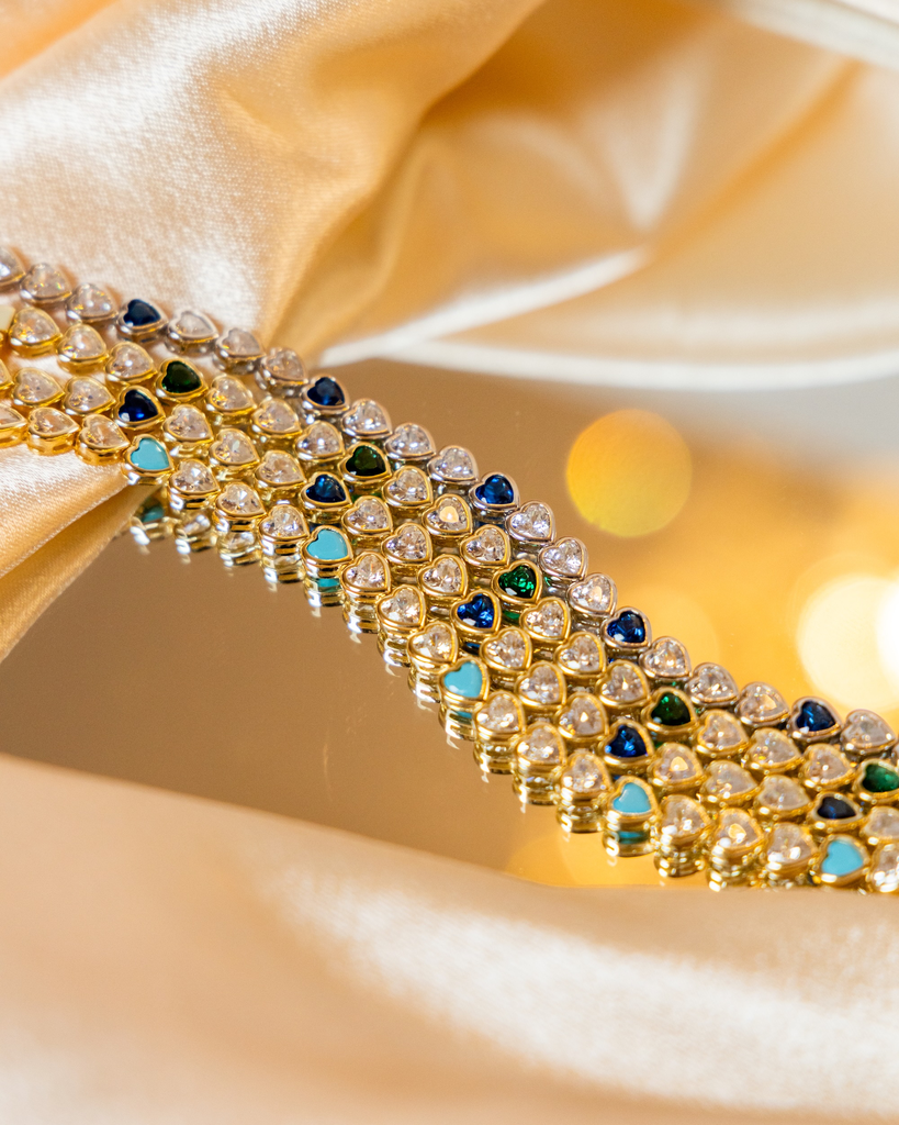 Pulsera Corazones Cristales Color