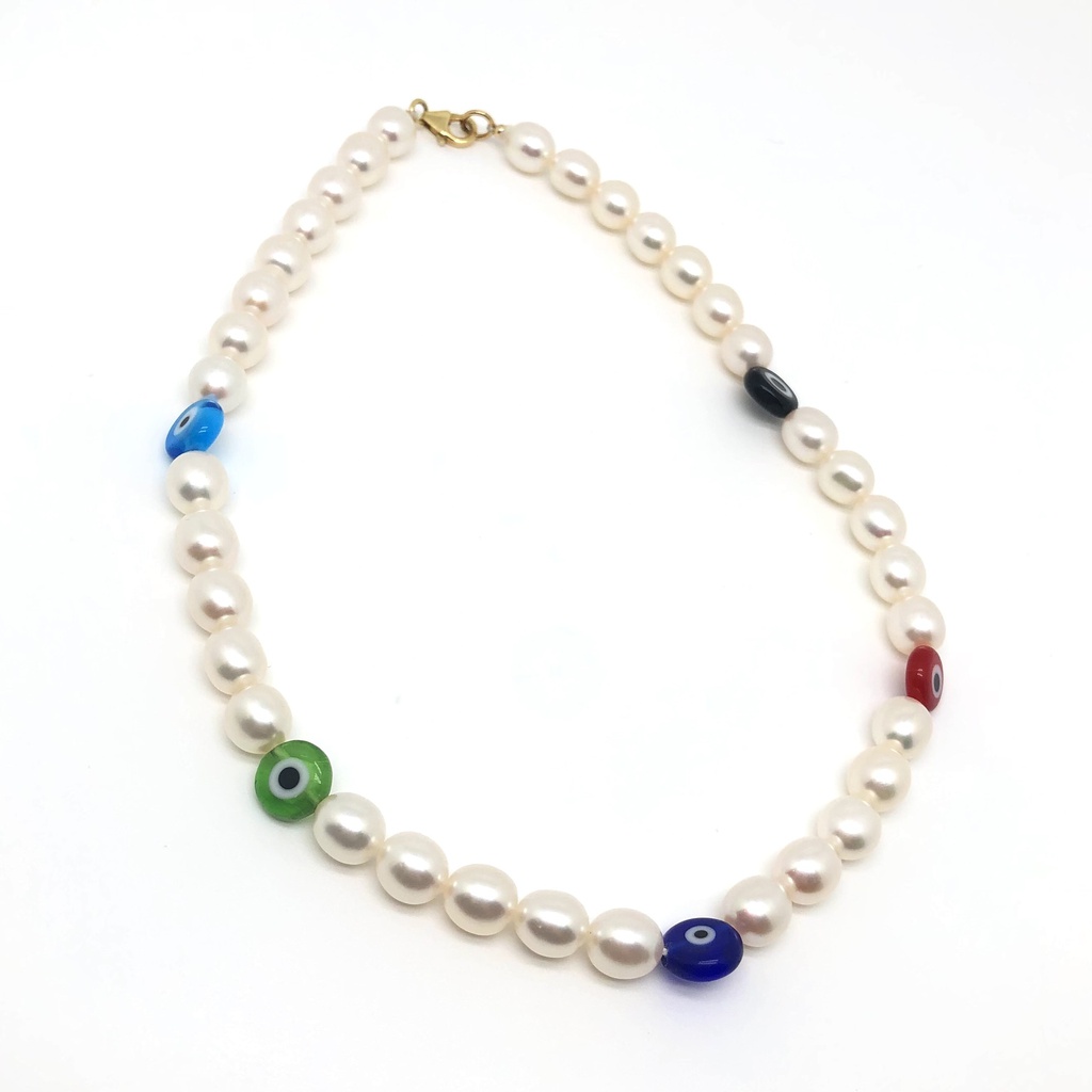 Collar Perlas Ojo Colores