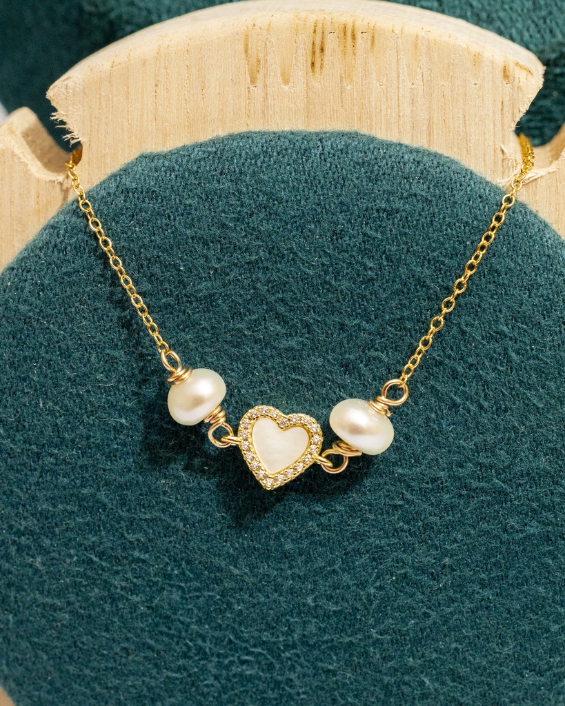 Pulsera Corazon Nacar 2 Perlas