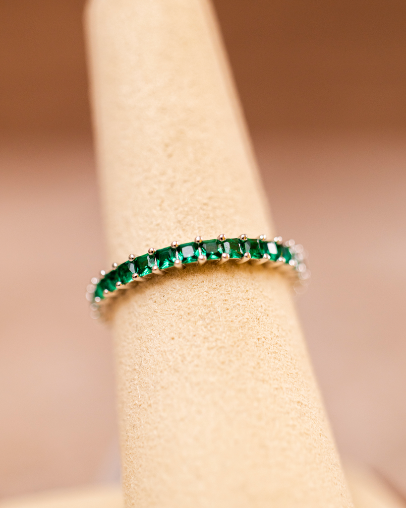 Anillo Fino Cristales Verde 925 Plateado