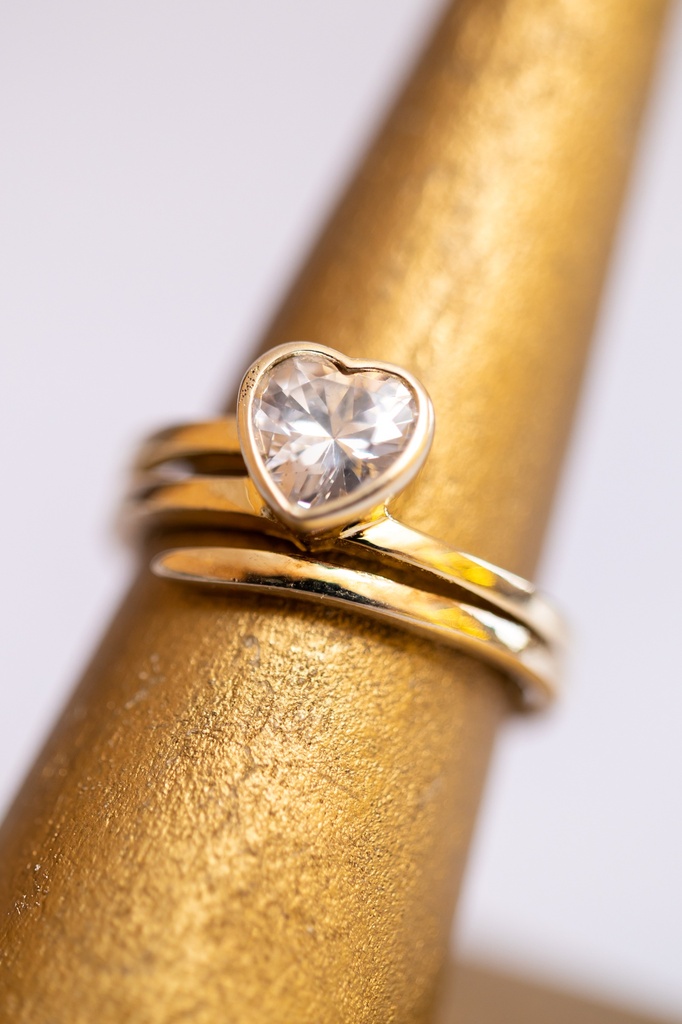 Anillo 3 Tiras Corazon Cristal