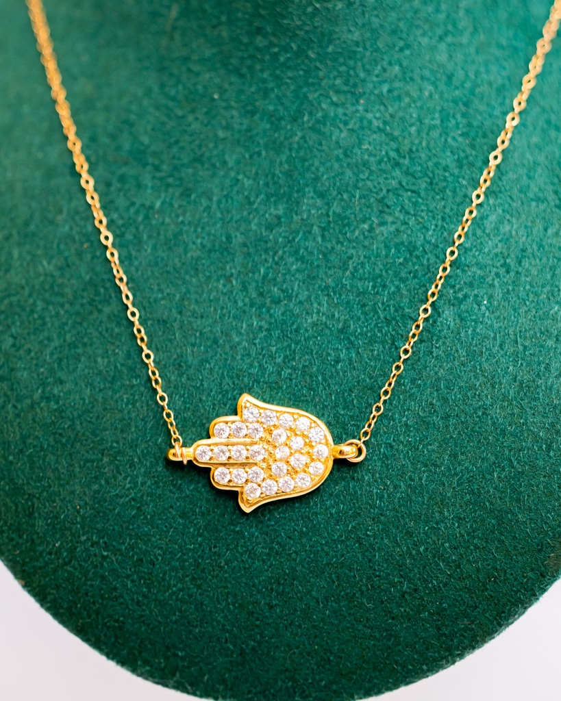 Collar Mano Hamsa de Lado Cristales