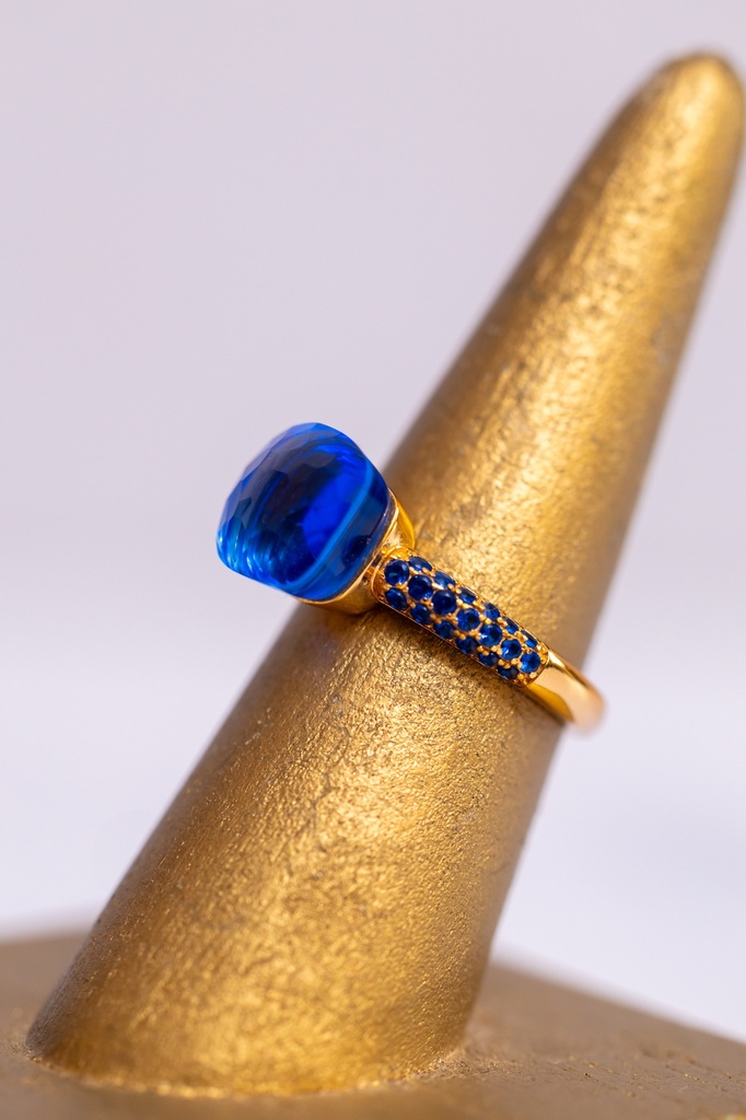 Anillo 1 Piedra Color Cristales Azul