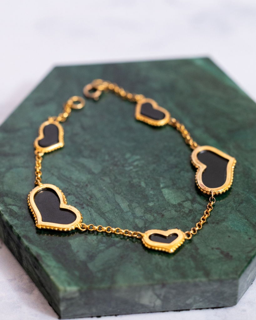 Pulsera Multi Corazones Onyx Negro