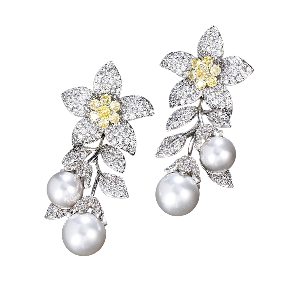 Arete Flor Perla Centro Verde CZ