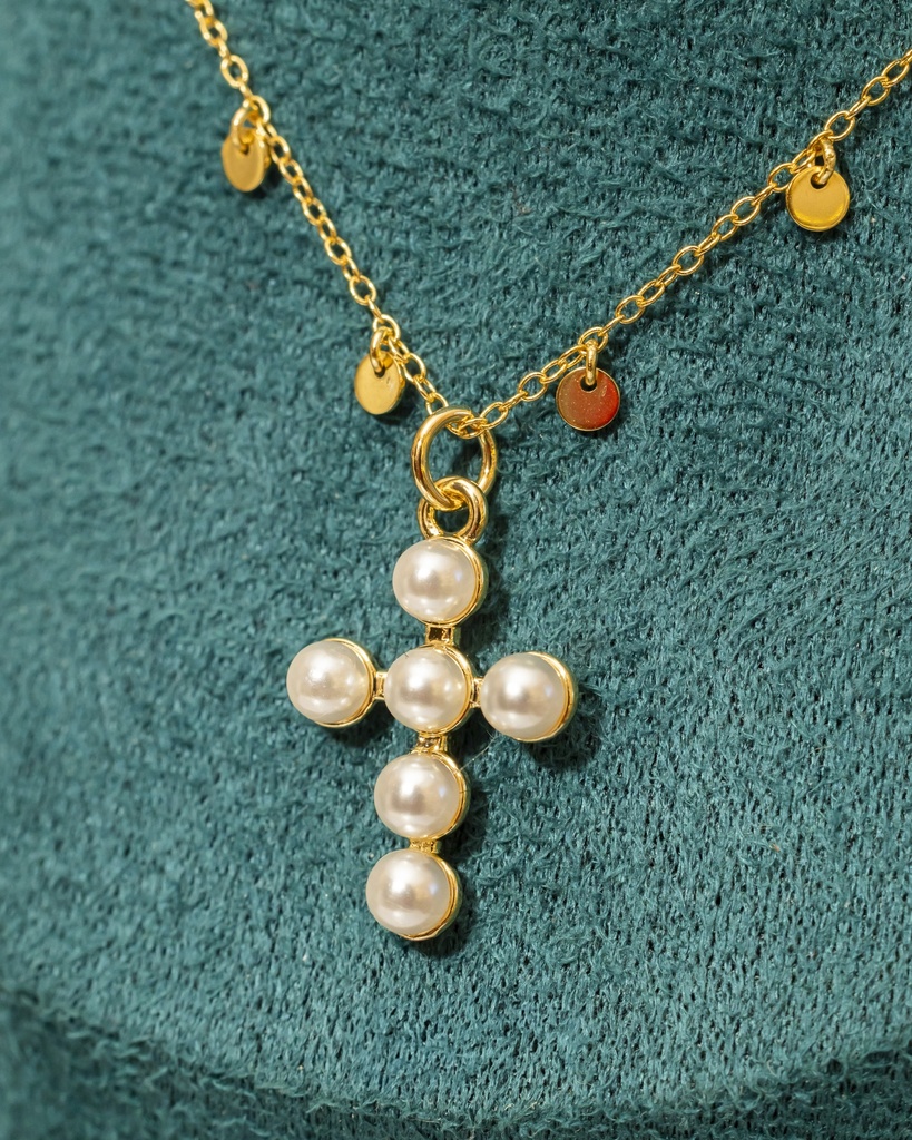 Collar Plaquita Cruz Perla