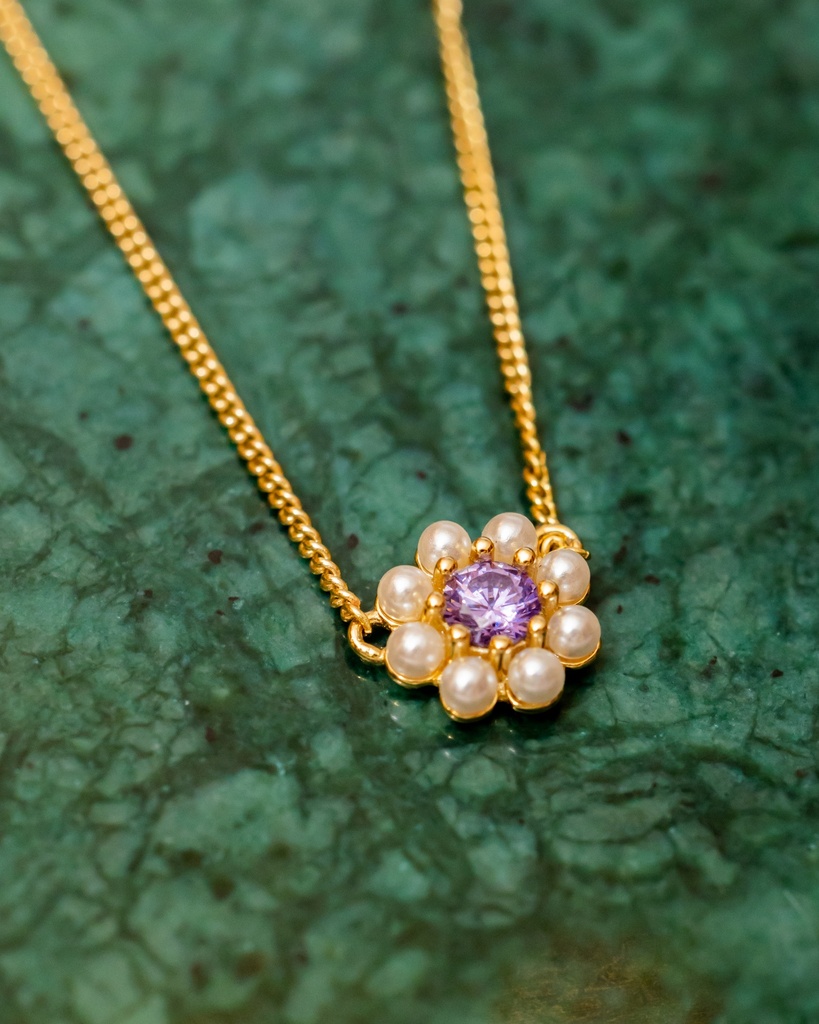 Collar Flor Perla Morada 925 (R)