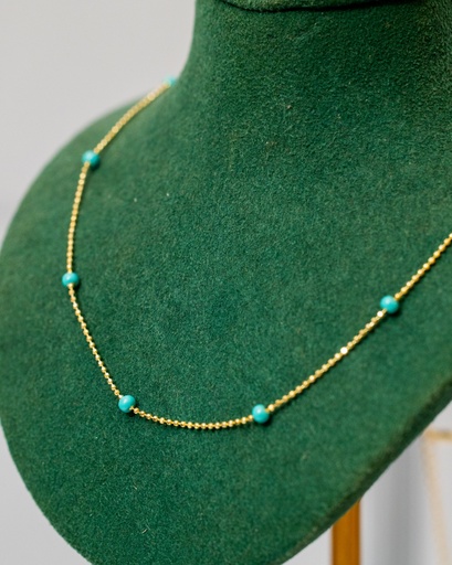 [5291] Collar Bolitas Turquesa Cadena Bolitas
