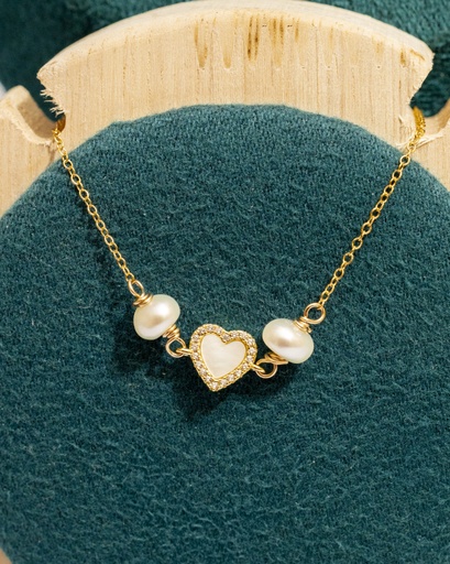 [5537] Pulsera Corazon Nacar 2 Perlas