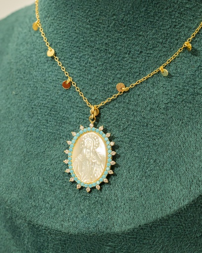 [5572] Collar Plaquita Virgen Cristales