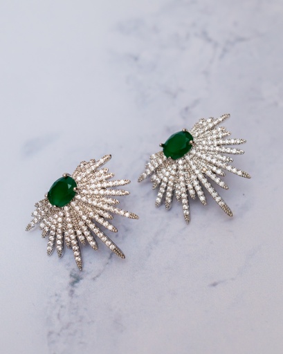 Arete Erizo Piedra Verde CZ