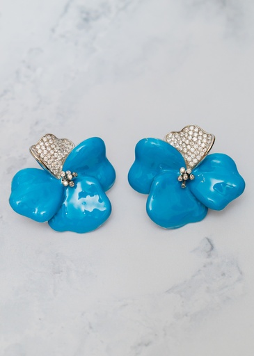 [8189] Arete Flor Begonia Esmaltada Azul CZ