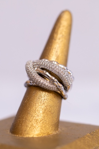Anillo Multi Tiras Bamboo Cristales CZ