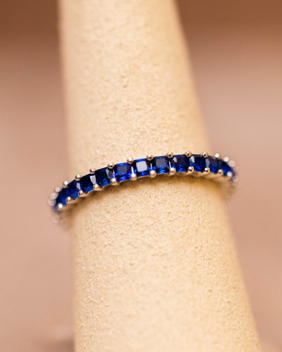 Anillo Fino Cristales Azul 925 Plateado