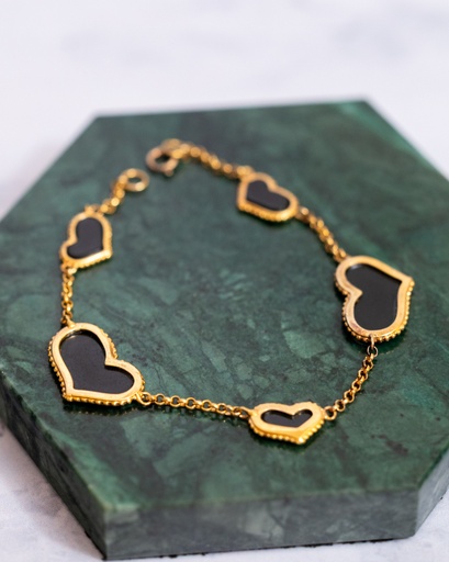 [10135] Pulsera Multi Corazones Onyx Negro