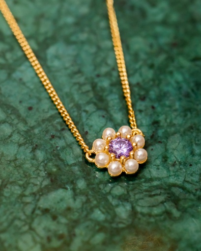 [10369] Collar Flor Perla Morada 925 (R)