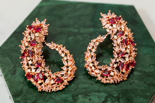 [11106] Arete U Flores Rosadas Cristales CZ