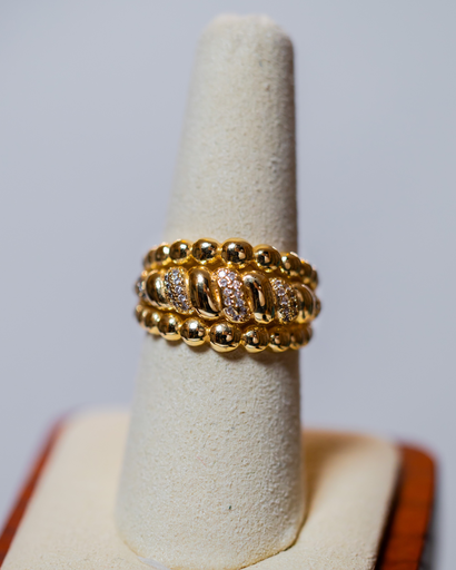 [11720] Anillo Dorado 3 Tiras Bolas